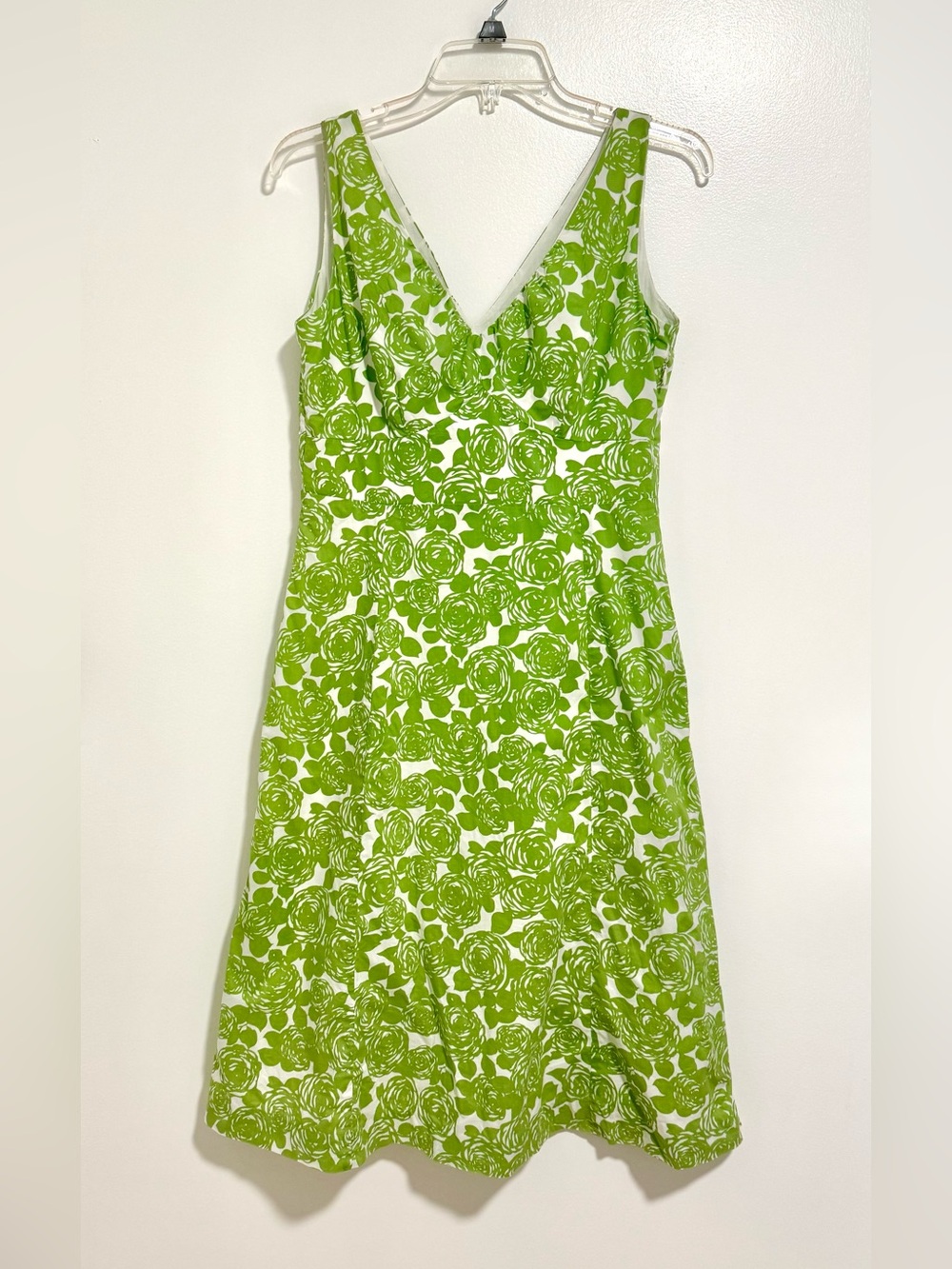 Boden White and Lime Floral V-Neck Dress